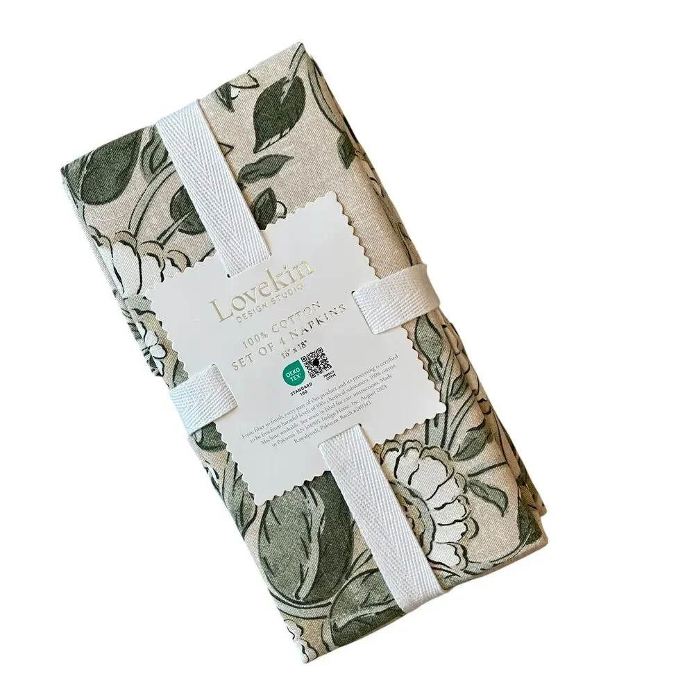 LOVEKIN Tavi Bloom Napkins 18x18 Green Spring Floral 100% Cotton NEW